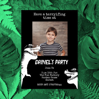 Gepersonaliseerde foto Dinosaurus Verjaardagsfeest Kaart