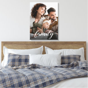 Gepersonaliseerde foto Elegant Family Script Canvas Afdruk