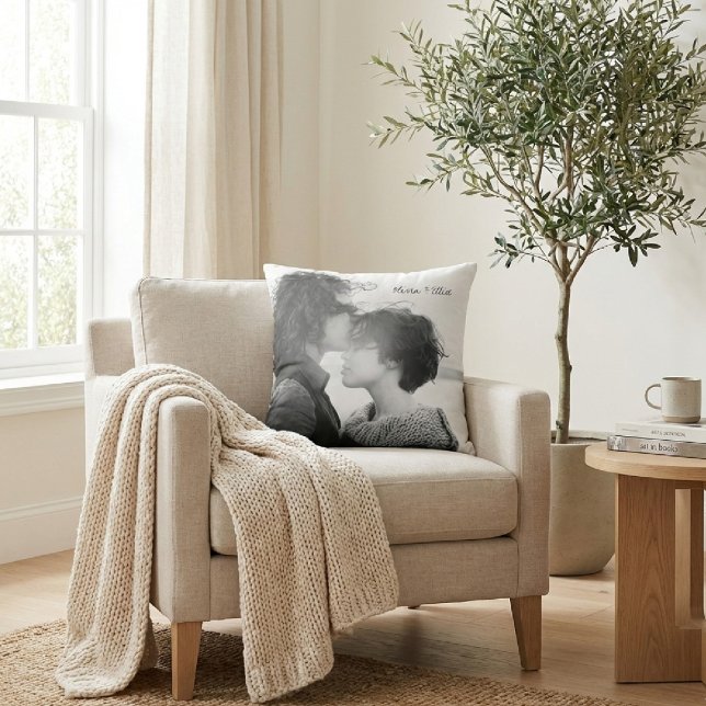 Gepersonaliseerde Foto Elegant Script Jubileum Tek Kussen (Creator heeft geüpload)