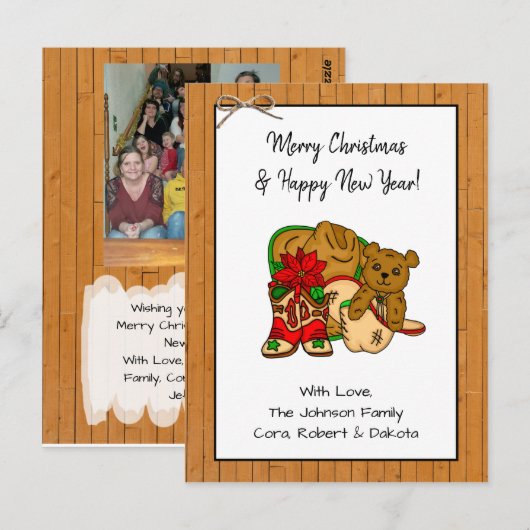 Gepersonaliseerde foto en cowboy Threaded Kerstmis Briefkaart (Voorkant / Achterkant)