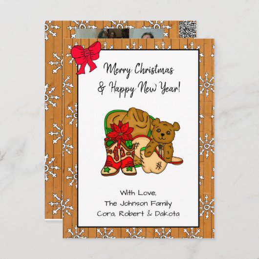 Gepersonaliseerde foto en cowboy Threaded Kerstmis Briefkaart (Voorkant / Achterkant)