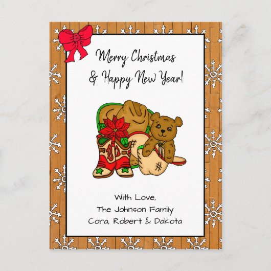 Gepersonaliseerde foto en cowboy Threaded Kerstmis Briefkaart (Voorkant)