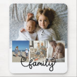 Gepersonaliseerde foto en familietekst met harten muismat<br><div class="desc">Maak een gepersonaliseerde vier foto collage keepsake mousepad van Ricaso - voeg je eigen foto's toe aan dit geweldige FAMILIE typografie ontwerp met hart detail muismat - foto souvenirs zijn geweldig voor jezelf of om te geven aan familie en vrienden</div>