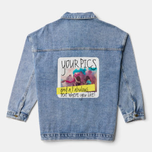 Gepersonaliseerde foto en kleurrijke tekst denim jacket
