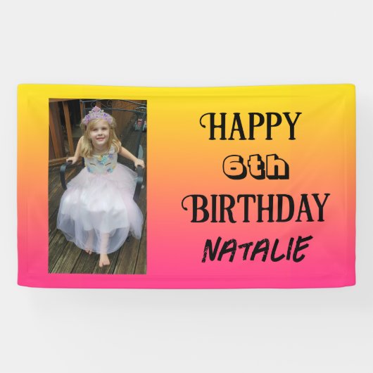 Gepersonaliseerde foto en leeftijd Happy Birthday Spandoek (Horizontaal)