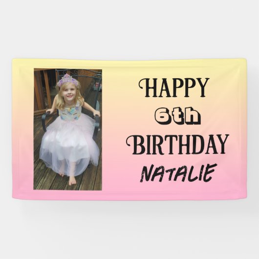 Gepersonaliseerde foto en leeftijd Happy Birthday Spandoek (Horizontaal)