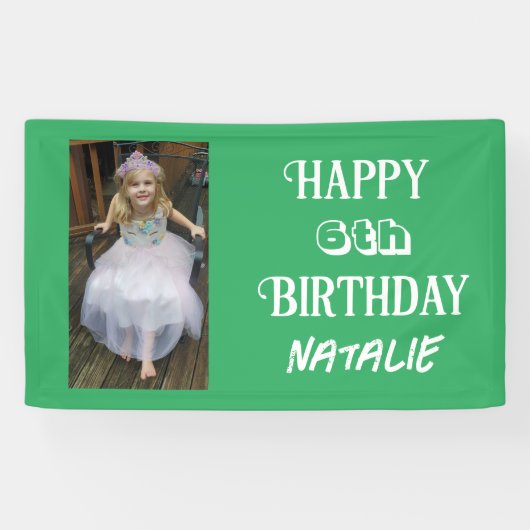 Gepersonaliseerde foto en leeftijd Happy Birthday Spandoek (Horizontaal)