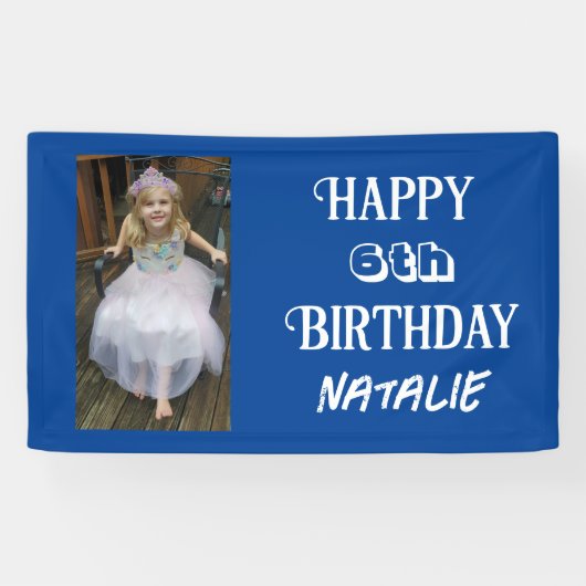 Gepersonaliseerde foto en leeftijd Happy Birthday Spandoek (Horizontaal)