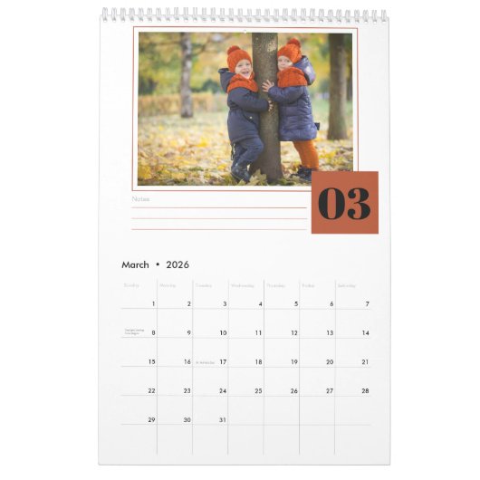 Gepersonaliseerde foto en maandelijkse notities Se Kalender (Mar 2026)