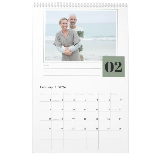 Gepersonaliseerde foto en maandelijkse notities Se Kalender (Feb 2026)