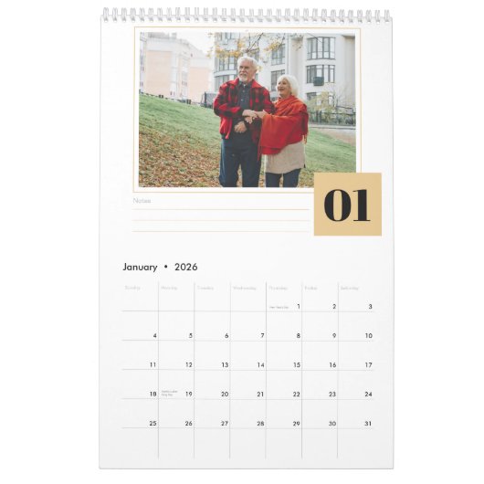 Gepersonaliseerde foto en maandelijkse notities Se Kalender (Jan 2026)