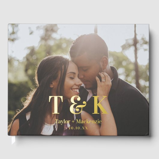 Gepersonaliseerde foto en Monogram bruiloft Gastenboek (Voorkant)