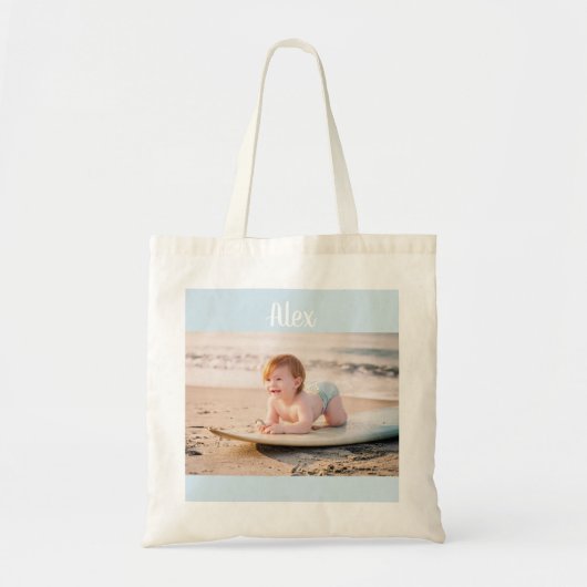 Gepersonaliseerde foto en naam Canvas tas (Voorkant)