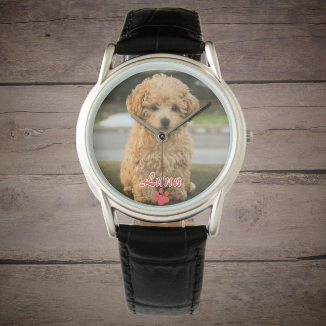 Gepersonaliseerde foto en naam in rood horloge (Creator heeft geüpload)