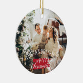 Gepersonaliseerde foto en naam kerst keramisch ornament (Rechts)