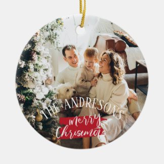 Gepersonaliseerde foto en naam kerst keramisch ornament