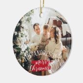 Gepersonaliseerde foto en naam kerst keramisch ornament (Links)