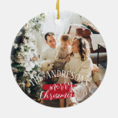 Gepersonaliseerde foto en naam kerst keramisch ornament (Achterkant)