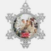 Gepersonaliseerde foto en naam kerst tin sneeuwvlok ornament (Voorkant)