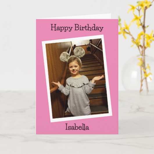 Gepersonaliseerde foto en naam Kinderverjaardag Kaart (Gele Bloem)