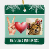 Gepersonaliseerde foto en naam Peace Love Snowflak Keramisch Ornament (Voorkant)