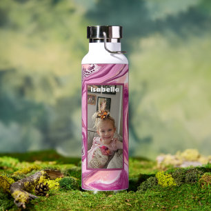 Gepersonaliseerde Foto en Naam Roze en Magenta Waterfles