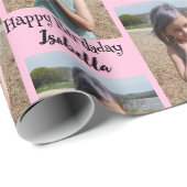 Gepersonaliseerde foto en naam Verjaardags Wrap Cadeaupapier (Rol Hoek)