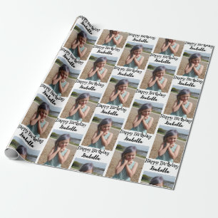 Gepersonaliseerde foto en naam Verjaardags Wrap Cadeaupapier