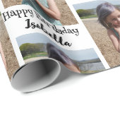 Gepersonaliseerde foto en naam Verjaardags Wrap Cadeaupapier (Rol Hoek)