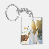 Gepersonaliseerde Foto en Script Tekst Sage Groen Sleutelhanger (Voorkant Links)