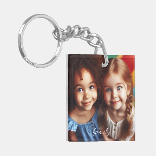 Gepersonaliseerde foto- en scripttekst Eenvoudige Sleutelhanger (Voorkant Links)