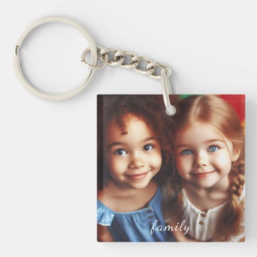 Gepersonaliseerde foto- en scripttekst Eenvoudige  Sleutelhanger (Voorkant)