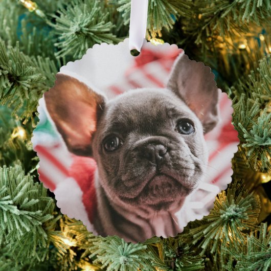 Gepersonaliseerde foto en tekst kerstboom ornament kaart (Insitu (Drie))