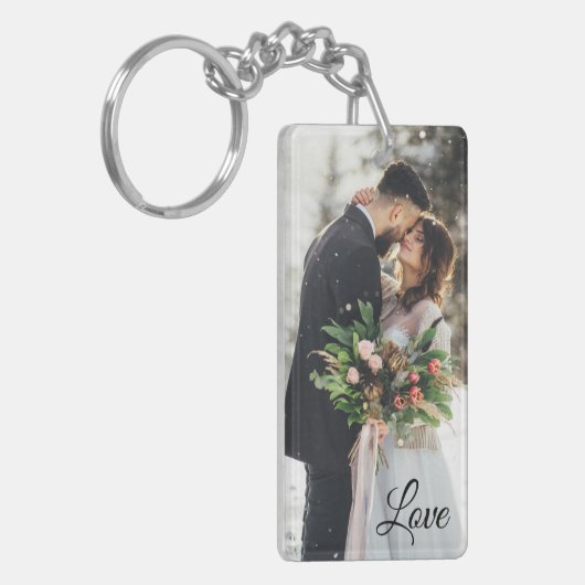 Gepersonaliseerde foto en tekst sleutelhanger (Voorkant Links)