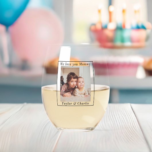 Gepersonaliseerde foto en tekst wijnglas zonder voet (Insitu (Baby Shower))