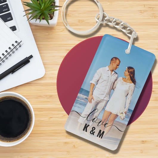 Gepersonaliseerde foto- en tekstfotocollage Modern Sleutelhanger