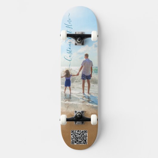 Gepersonaliseerde foto- en tekstskateboard en QR-c Persoonlijk Skateboard (Voorkant)