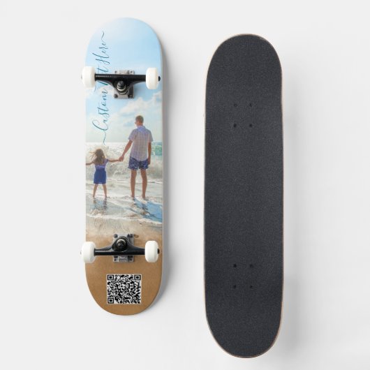 Gepersonaliseerde foto- en tekstskateboard en QR-c Persoonlijk Skateboard (Voorkant)