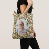 Gepersonaliseerde foto en tropisch fruitpatroon tote bag (Dichtbij)