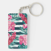 Gepersonaliseerde foto Exotic striped Flowers Mono Sleutelhanger (achterkant)