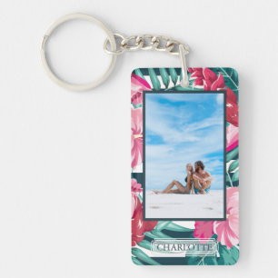 Gepersonaliseerde foto Exotic striped Flowers Mono Sleutelhanger