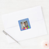 Gepersonaliseerde foto Fun Egg Hunt Pasen Blauw Ge Vierkante Sticker (Envelop)