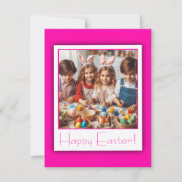 Gepersonaliseerde foto Gelukkig Pasen Diep Roze El Feestdagenkaart