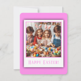 Gepersonaliseerde foto Gelukkig Pasen Roze Elegant Feestdagenkaart