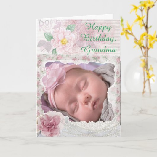 Gepersonaliseerde Foto Gelukkige Verjaardag Oma Ka Kaart (Gele Bloem)