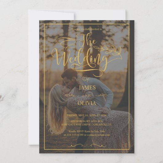 Gepersonaliseerde foto Gold Calligraphy Wedding Kaart (Voorkant)