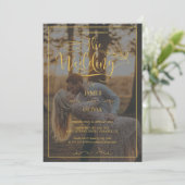 Gepersonaliseerde foto Gold Calligraphy Wedding Kaart (Staand voorkant)