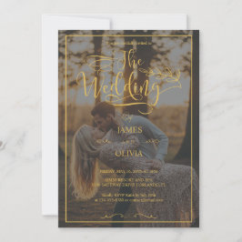 Gepersonaliseerde foto Gold Calligraphy Wedding Kaart