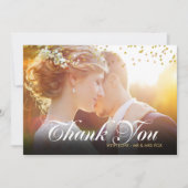 Gepersonaliseerde foto Gold Confetti Script Dank u Bedankkaart