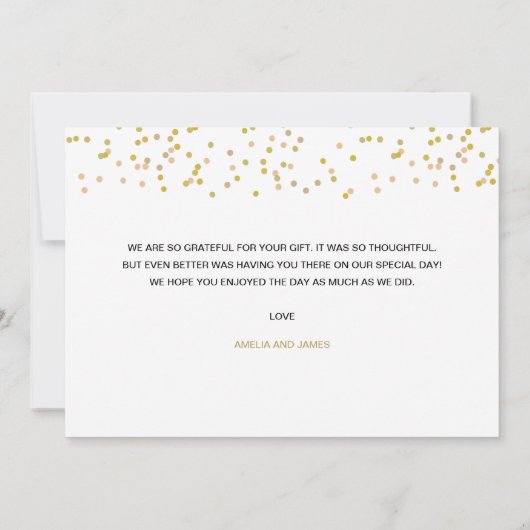 Gepersonaliseerde foto Gold Confetti Script Dank u Bedankkaart (Achterkant)